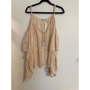 Stella Laguna Beach Beige Cold Shoulder Ruffle‎ Tassel Cami Top Plus Size 2XL